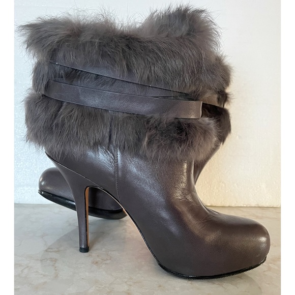 Coach Grey Fur-Lined Leather High Heel Ankle Boots 6.5 - Picture 7 of 10